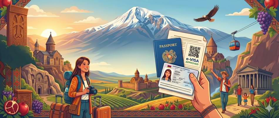 Armenia tourist destinations — Yerevan cityscape, monasteries and Lake Sevan for visitor eVisa travellers