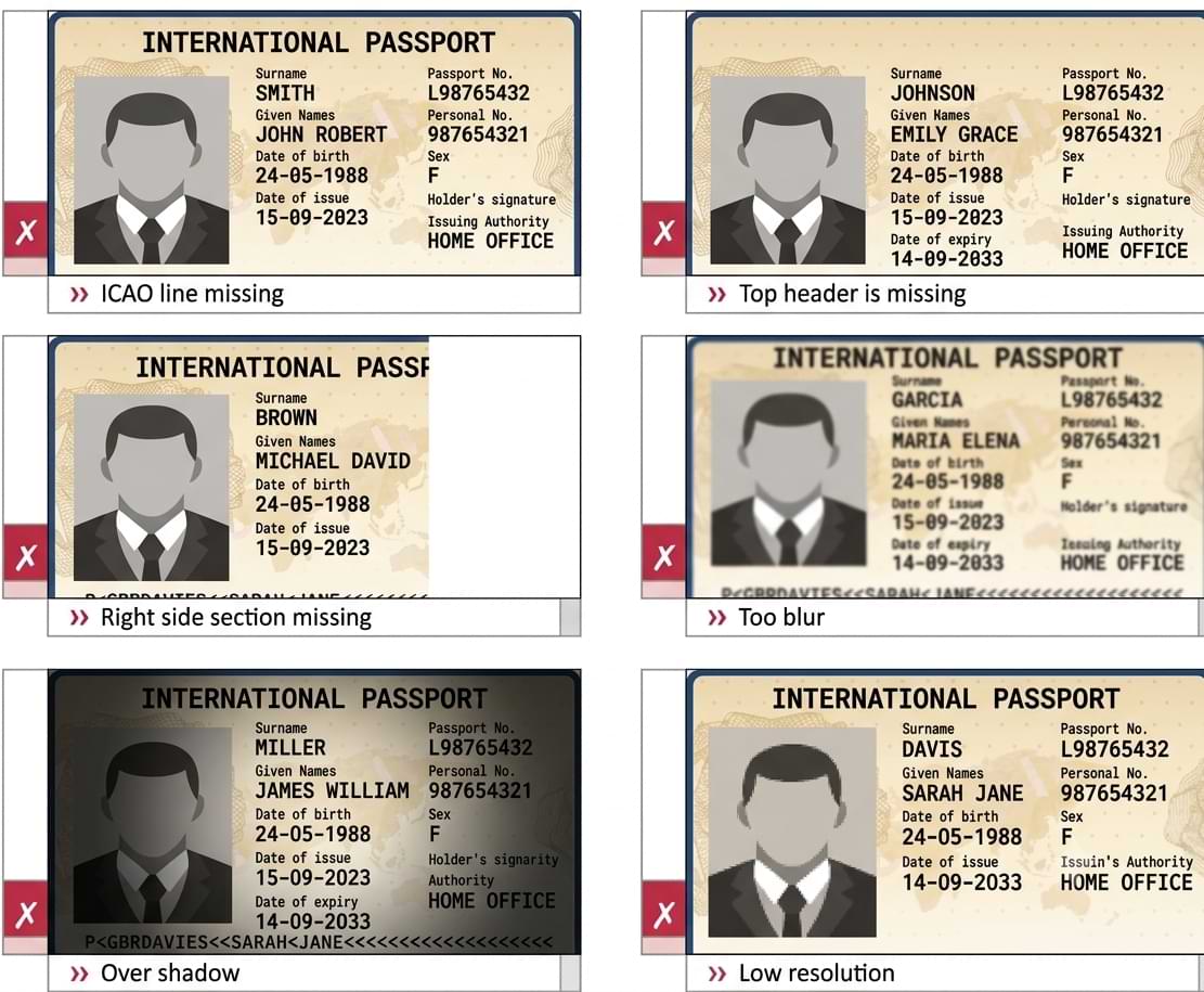 Sample Armenia eVisa passport biodata page scan showing photograph, personal details and machine-readable zone at the bottom